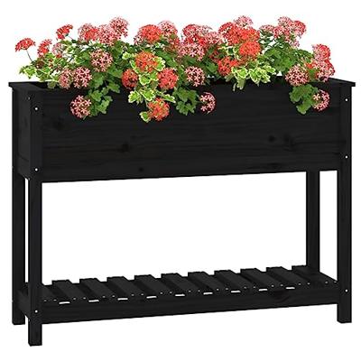 Plantenbak met schap 111,5x34,5x81 cm massief grenenhout zwart Plantenbak met schap 111,5x34,5x81 cm massief grenenhout zwart