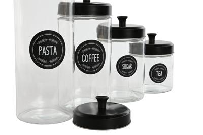 Set van 4 Potjes Home ESPRIT Zwart Metaal Kristal 1 L 1,5 L 1,8 L 10,4 x 10,4 x 26,4 cm