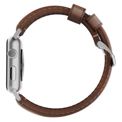 Nomad Traditional leather band brown / silver hardware (45-49mm) - Rustic Brown