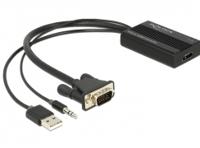Delock 62597 HDMI / VGA / USB / Jackplug Adapter [1x HDMI-bus - 1x D-sub stekker 15-polig, USB-A-stekker, Aansluiting] Zwart 0.25 m - thumbnail