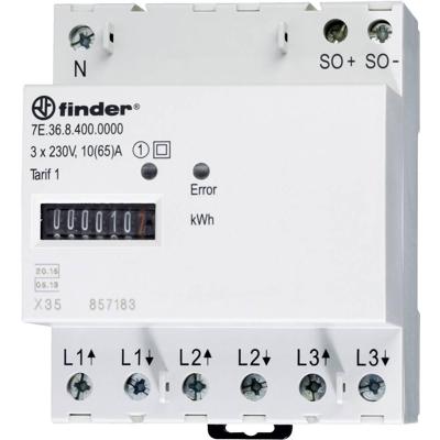 Finder 7E.36.8.400.0010 7E.36.8.400.0010 kWh-meter 3-fasen Mechanisch 65 A Conform MID: Ja 1 stuk(s)