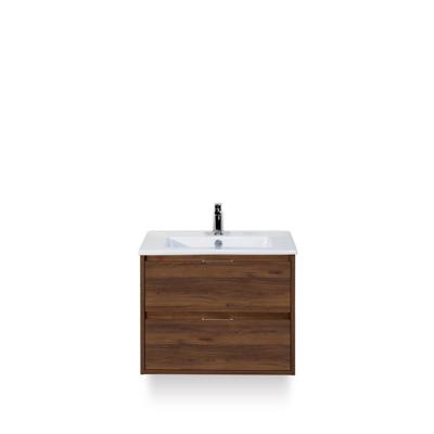 Porto Badmeubelset 70 cm - Walnoot - Keramische Wastafel Wit Slim