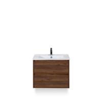 Porto Badmeubelset 70 cm - Walnoot - Keramische Wastafel Wit Slim - thumbnail