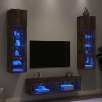 6-delige tv-wandmeubelset met LED bewerkt hout gerookt eiken - thumbnail