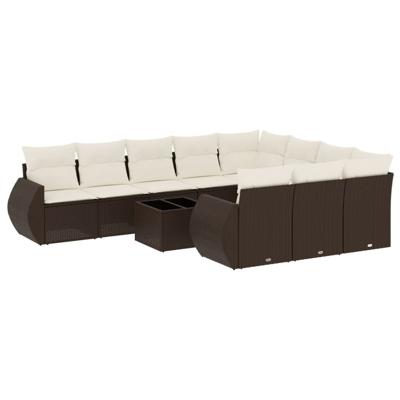 11-delige Loungeset met kussens poly rattan bruin - thumbnail