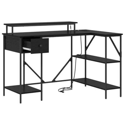 Bureau Zwart eiken 120 x 79 x 86.5 cm Bewerkt hout Bureau Zwart eiken 120 x 79 x 86.5 cm Bewerkt hout