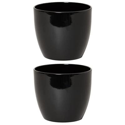 Floran Bloempot - zwart - glanzend - keramiek - 17 x 15 cm - Plantenpotten