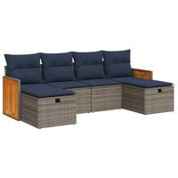6-delige Loungeset met kussens poly rattan grijs - thumbnail