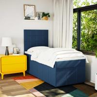 Boxspring met matras stof blauw 90x200 cm - thumbnail