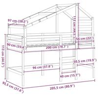 Hoogslaper met dak massief grenenhout wasbruin 90x200 cm - thumbnail