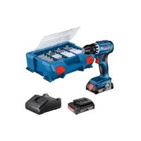 Bosch Professional GSR 18V ??Drill Boor + 2 Batterijen 2.0Ah + Charger + 82 stuks, in L-Case - thumbnail
