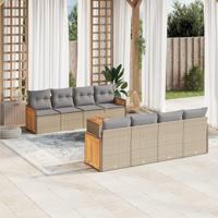 9-delige Loungeset met kussens poly rattan beige - thumbnail
