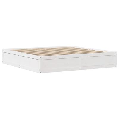 Bedframe met hoofdbord massief grenenhout wit 200x200 cm - thumbnail