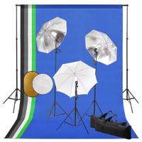 Fotostudioset met lampen, paraplu's, achtergrond en reflector - thumbnail