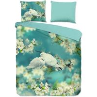 Good Morning Dekbedovertrek "witte duiven" - Aqua - (200x200/220 cm) - Katoen - thumbnail