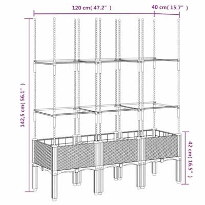 VidaXL Plantenbak met latwerk 120x40x142,5 cm polypropeen blauwgrijs