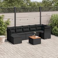 8-delige Loungeset met kussens poly rattan zwart - thumbnail