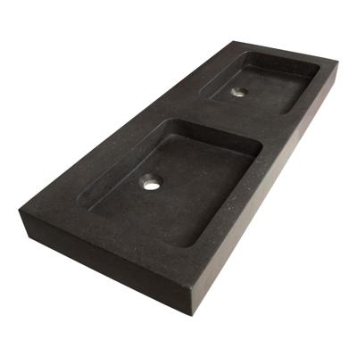 Brauer Lava Wastafel - 120 cm - met 2 Spoelbakken en 0 Kraangaten - Natuursteen Basalt Antraciet