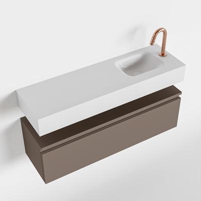 MONDIAZ ANDOR 100cm toiletmeubel smoke. LEX 100cm wastafel talc rechts 1 kraangat