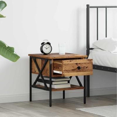 Nachtkastje met lade 2 pcs Oud hout 40 x 42 x 45 cm