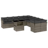 11-delige Loungeset met kussens poly rattan grijs - thumbnail