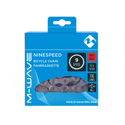 M-Wave ketting 9-speed, 1/2x11/128 116l zilver anti-roest (hangverpakking) - thumbnail