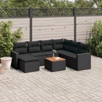 8-delige Loungeset met kussens poly rattan zwart - thumbnail