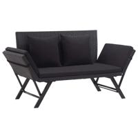 Tuinbank met kussens 176 cm poly rattan zwart - thumbnail