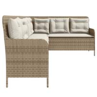 Tuinbank met kussens L-vormig poly rattan beige - thumbnail