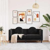 Bank met kussens 2-zits fluweel zwart - thumbnail