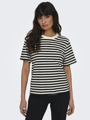 Only Onllivina S/s Stripe Tee Jrs Noos T-shirt Korte Mouw Cloud Dancer Black Stripes