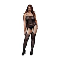 Baci - Jaquard Kanten Suspender Bodysuit Queen Size - thumbnail