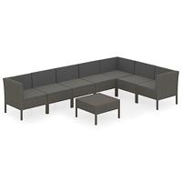 8-delige Loungeset met kussens poly rattan grijs - thumbnail
