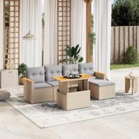 6-delige Loungeset met kussens poly rattan beige - thumbnail