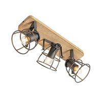 QAZQA Industriële spot donkergrijs met hout verstelbaar 3-lichts - - thumbnail