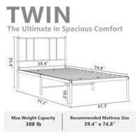 Bedframe met hoofdbord metaal zwart 100x190 cm - thumbnail