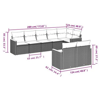 9-delige Loungeset met kussens poly rattan zwart