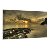 Schilderij met Frame - Stranden zonsondergang achter wolken, 120x80cm, 1 Luik - thumbnail
