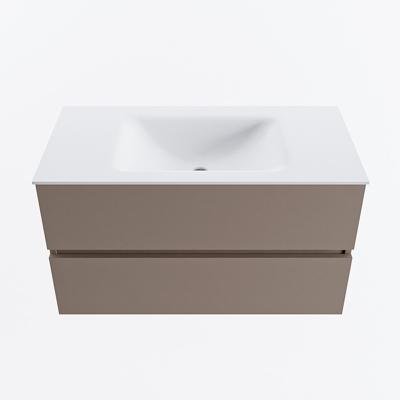 MONDIAZ VICA 90cm badmeubel onderkast Smoke 2 lades. Wastafel CLOUD midden zonder kraangat, kleur Talc.