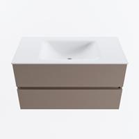 MONDIAZ VICA 90cm badmeubel onderkast Smoke 2 lades. Wastafel CLOUD midden zonder kraangat, kleur Talc. - thumbnail