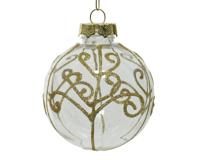 Kerstbal met glitter 8 cm transparant goud - thumbnail