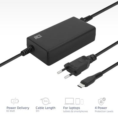 ACT Connectivity USB-C laptoplader met Power Delivery profielen 65W - thumbnail
