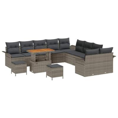 Tuinbankenset met kussen 13 pcs Grijs poly rattan