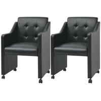 vidaXL Eetkamerstoelen 2 st kunstleer zwart - thumbnail