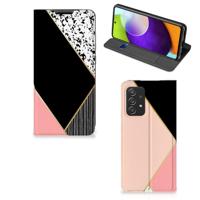 Samsung Galaxy A52 Stand Case Zwart Roze Vormen - thumbnail