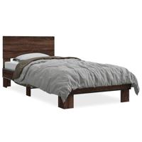 Bedframe bewerkt hout metaal bruin eikenkleur 140x190 cm - thumbnail