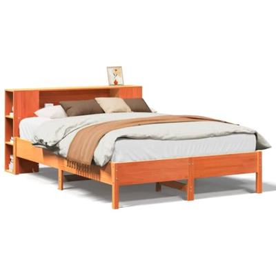 Bed met boekenkast zonder matras grenenhout wasbruin 160x200 cm