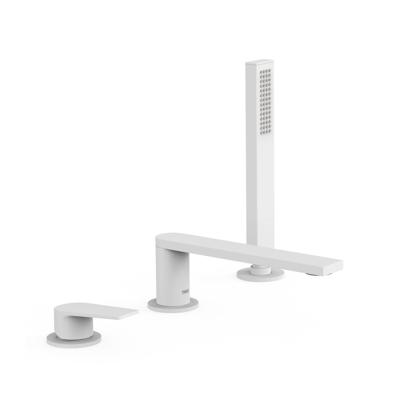 Badrandkraan Tres Project 1-Hendel Rechte Uitloop 18 cm met Omstel en Handdouche Mat Wit Tres Badrandkraan Tres Project 1-Hendel Rechte Uitloop 18 cm met Omstel en Handdouche Mat Wit Tres