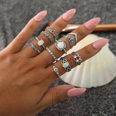 11 stuks/set bohemien retro totems opaal Lotus kristal holle ring set