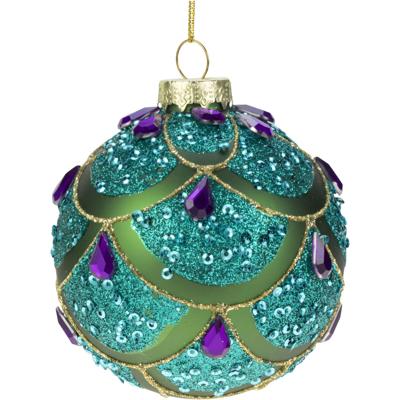 Glass ball 8cm mat green w/purple diam, turq - Hortus Glass ball 8cm mat green w/purple diam, turq - Hortus
